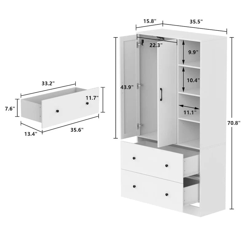Armoire avec miroir et tringle extensible pour optimiser l'espace