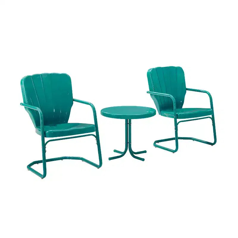 Set da 3 pezzi per esterni Ridgeland - Turchese - Crosley: Sedie in stile vintage e tavolino in metallo