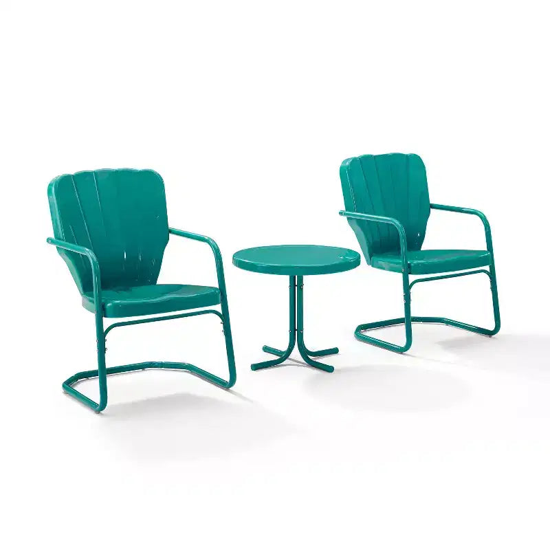 Set da 3 pezzi per esterni Ridgeland - Turchese - Crosley: Sedie in stile vintage e tavolino in metallo