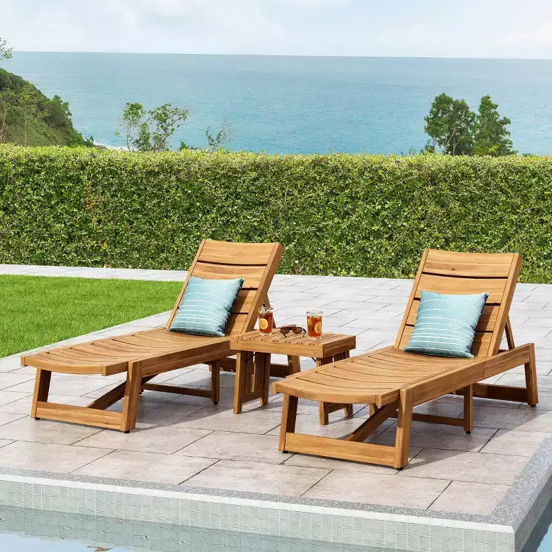 Set Sdraio per Esterni Kyoto in Legno di Acacia, 3 pezzi: Regolabile, Resistente all'acqua - Christopher Knight Home