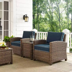 Set da salotto da esterno Bradenton 3 pezzi in vimini con due sedie e tavolo, blu navy - Crosley