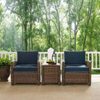 Set da salotto da esterno Bradenton 3 pezzi in vimini con due sedie e tavolo, blu navy - Crosley