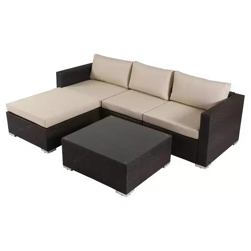 Santa Rosa Set Sezionale 5 Pezzi da Giardino in Vimini con Cuscini: Arredamento da Esterno, Seduta Profonda - Christopher Knight Home