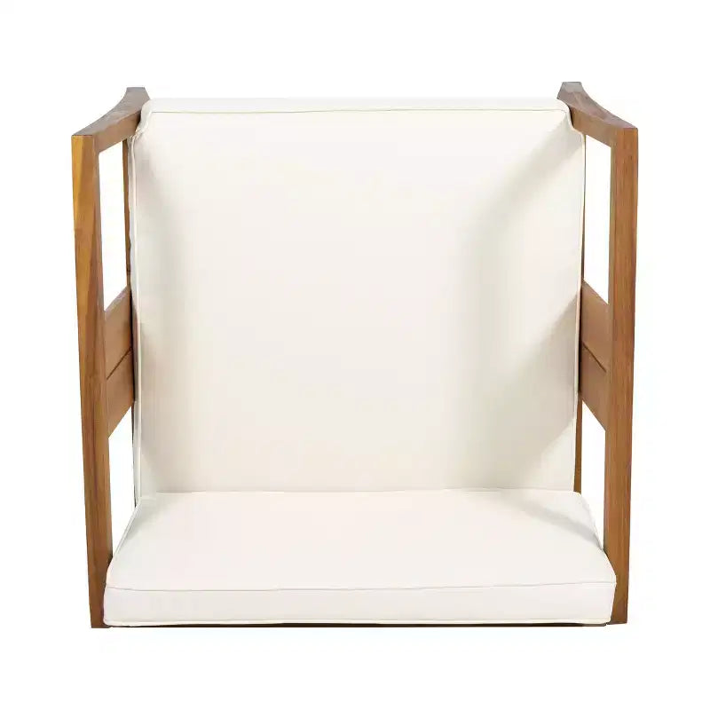 Set da Conversazione per Esterni 4 Posti Nicholson in Legno di Acacia - Teak/Beige - Christopher Knight Home: Set Conversazione per Patio con Cuscini e Tavolino da Caffè