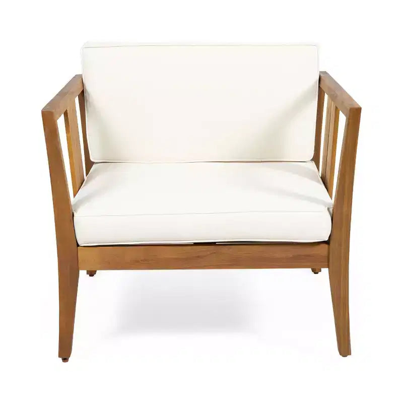 Set da Conversazione per Esterni 4 Posti Nicholson in Legno di Acacia - Teak/Beige - Christopher Knight Home: Set Conversazione per Patio con Cuscini e Tavolino da Caffè