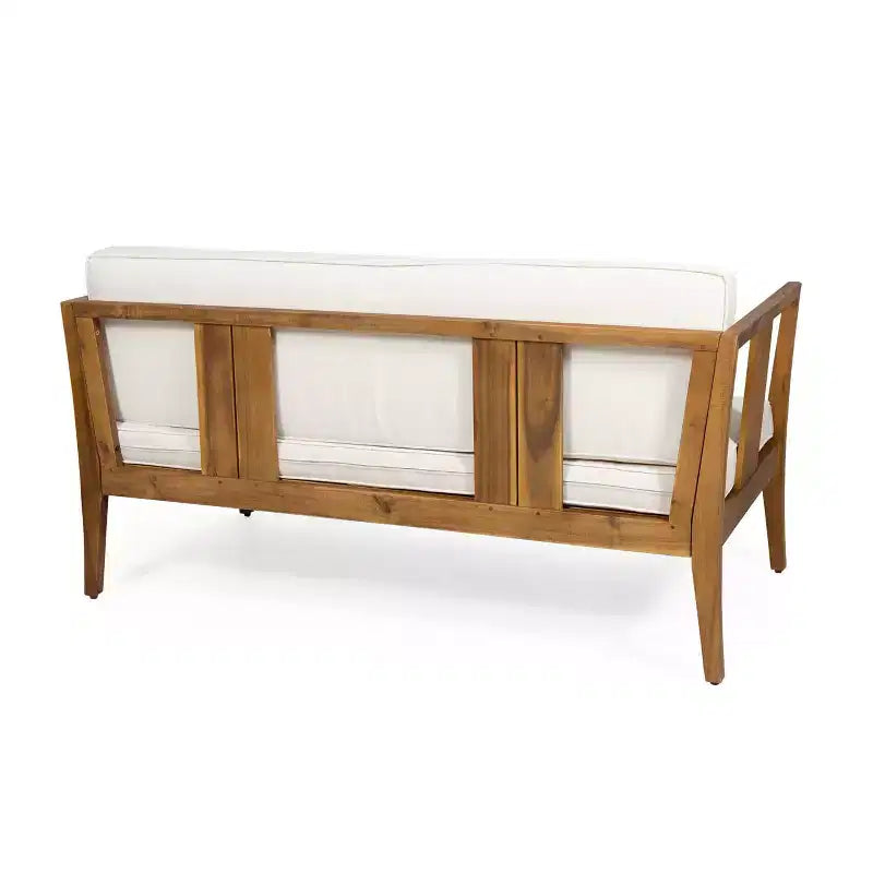 Set da Conversazione per Esterni 4 Posti Nicholson in Legno di Acacia - Teak/Beige - Christopher Knight Home: Set Conversazione per Patio con Cuscini e Tavolino da Caffè