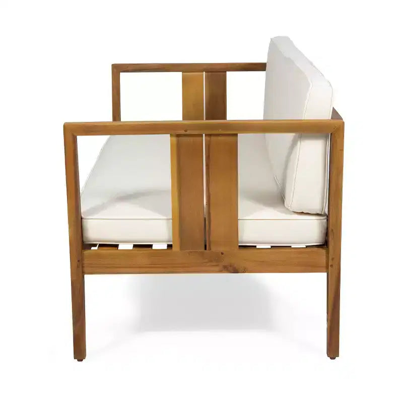 Set da Conversazione per Esterni 4 Posti Nicholson in Legno di Acacia - Teak/Beige - Christopher Knight Home: Set Conversazione per Patio con Cuscini e Tavolino da Caffè