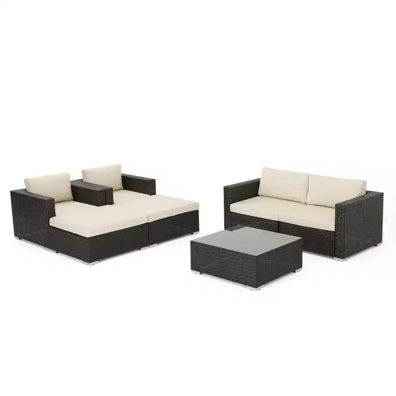 Set conversazione 7 pezzi in vimini Santa Rosa - Marrone scuro/Beige - Christopher Knight Home