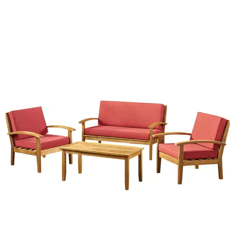 Set da conversazione Peyton 4 pezzi in acacia - Teak/Rosso - Christopher Knight Home