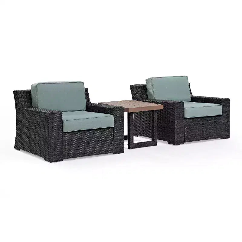 Ensemble de 3 meubles de salon d'extérieur en osier Beaufort avec table d'appoint - Brume - Crosley : Ensemble de patio résistant aux intempéries et protégé contre les UV