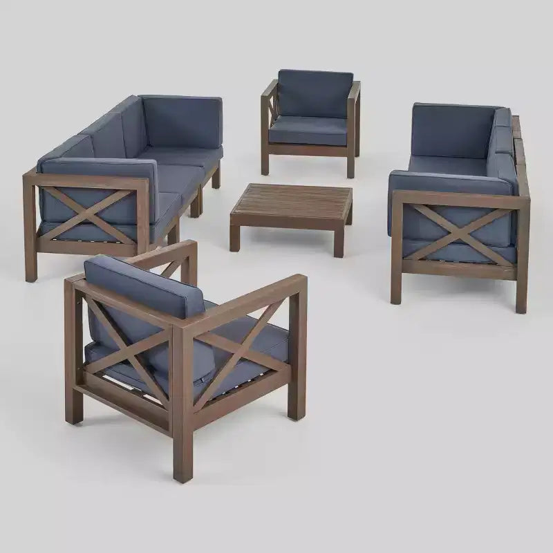 Set Brava da 9 pz. Divano e poltrona club in legno di acacia - Grigio/Grigio scuro - Christopher Knight Home