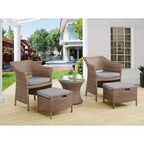 Set da conversazione Kokoli 5 pezzi - Marrone - Alaterre Furniture: Mobili da esterno per patio con cuscini, nessun assemblaggio richiesto
