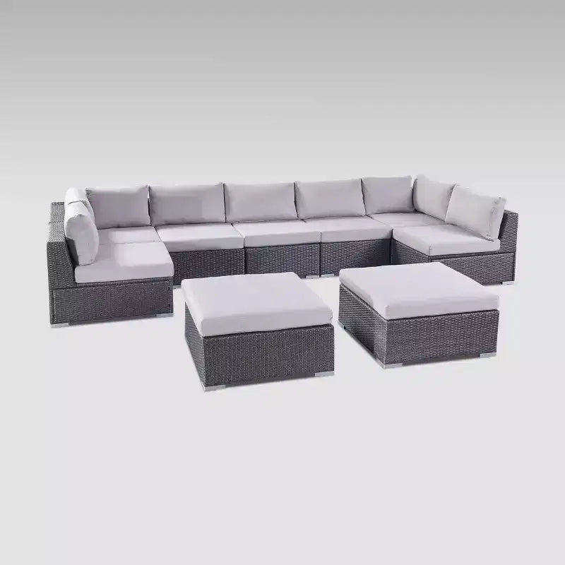 Set di Divani Sezionali in Vimini Santa Rosa da 9 pezzi - Grigio/Argento - Christopher Knight Home