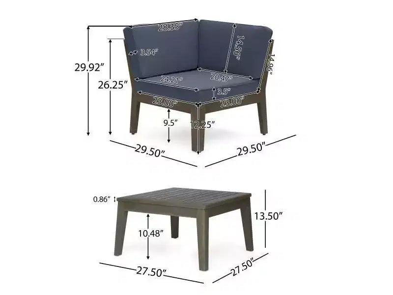 Divano componibile a 7 posti Grenada in acacia - grigio/grigio scuro - Christopher Knight Home