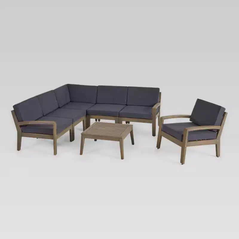 Divano componibile a 7 posti Grenada in acacia - grigio/grigio scuro - Christopher Knight Home