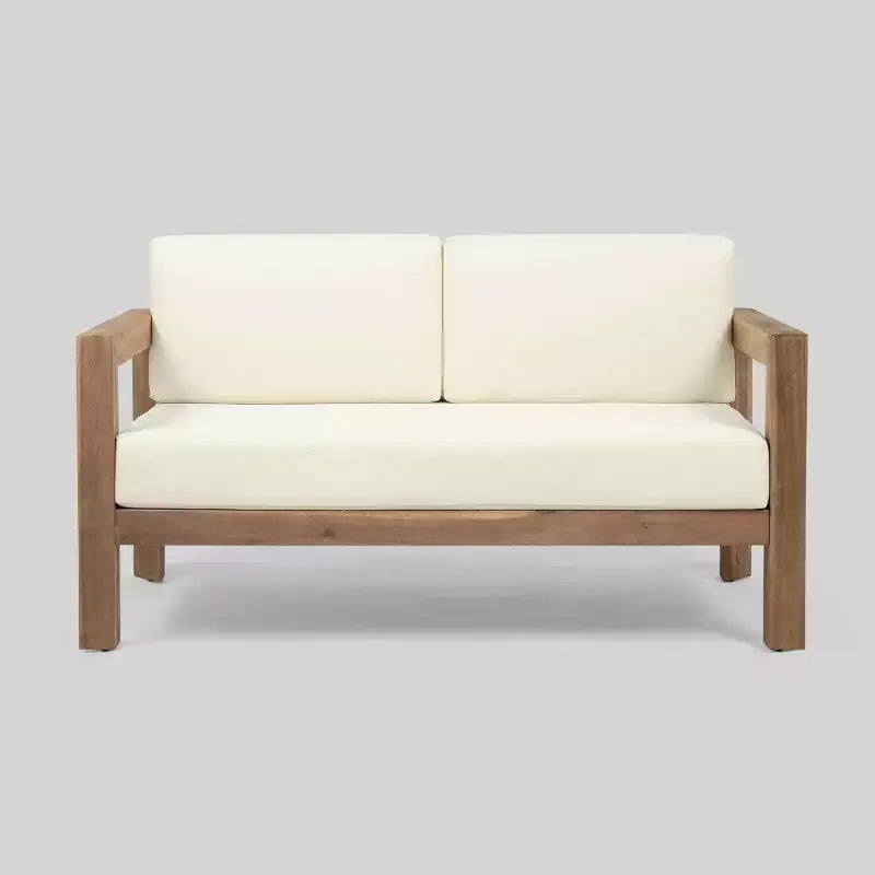 Set 2 pezzi divanetto e tavolino da caffè in legno per patio Genser marrone - Christopher Knight Home: Set da esterno in acacia con cuscini