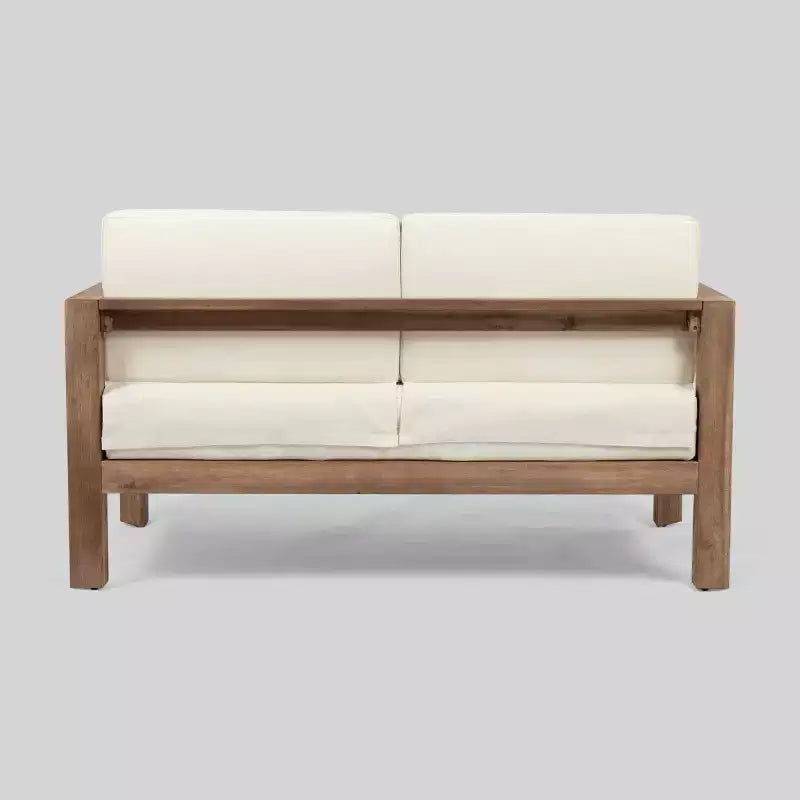 Set 2 pezzi divanetto e tavolino da caffè in legno per patio Genser marrone - Christopher Knight Home: Set da esterno in acacia con cuscini