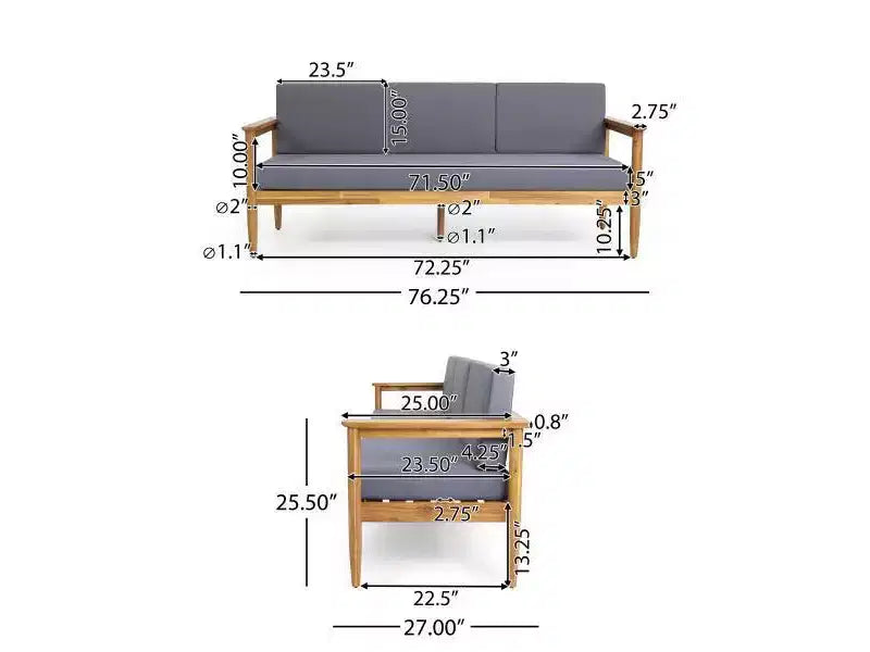 Set da conversazione per patio in legno di acacia Magnolia 5 pz - Teak/Grigio scuro - Christopher Knight Home: Moderno set conversazione resistente all'acqua