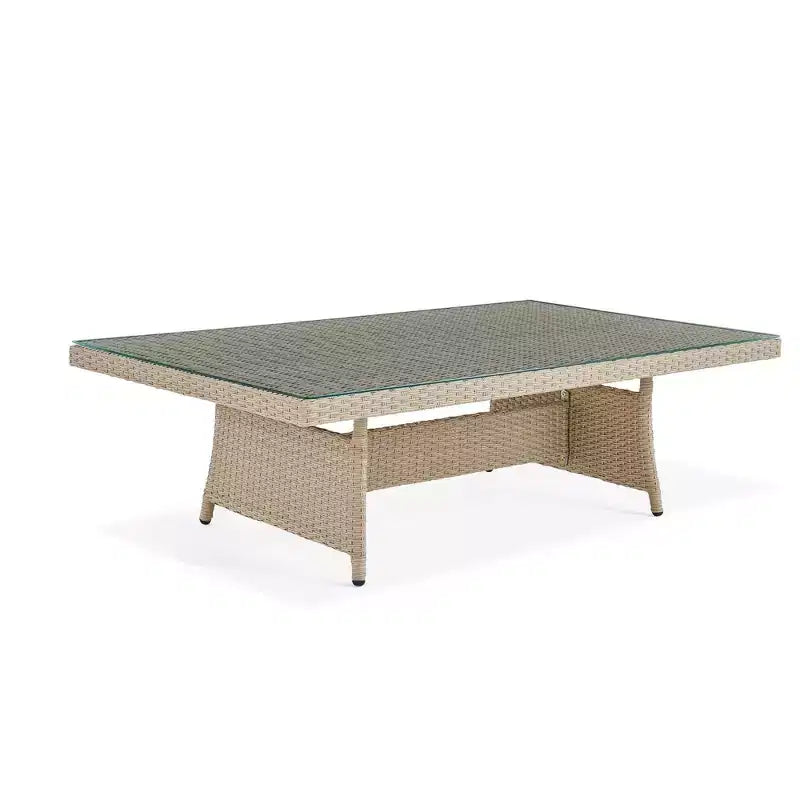 Ensemble de sièges d'angle sectionnels en osier d'extérieur 2 pièces crème Canaan – Meubles Alaterre : Résistant aux intempéries avec table basse