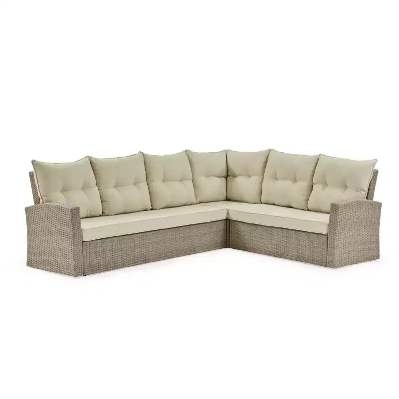 Canaan Set Divano Angolare 2pz in Vimini da Esterno Crema - Alaterre Furniture: Resistente alle Intemperie con Tavolino da Caffè