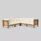 Divano componibile a V a 5 pezzi Oana in legno di acacia, teak/beige - Christopher Knight Home: resistente alle intemperie, design contemporaneo
