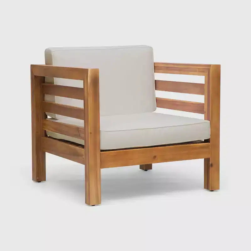 Oana Set 9 Pezzi Divano e Poltrona Club in Legno di Acacia Teak/Beige - Christopher Knight Home: Sezionale da Esterno Modulare, Resistente alle Intemperie