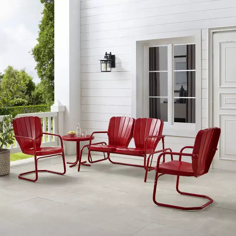 Set Conversazione da Esterno in Metallo 4 Pezzi Ridgeland - Rosso - Crosley