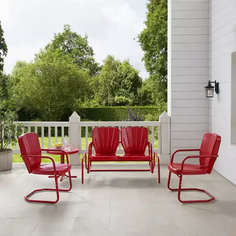 Set Conversazione da Esterno in Metallo 4 Pezzi Ridgeland - Rosso - Crosley