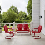 Set Conversazione da Esterno in Metallo 4 Pezzi Ridgeland - Rosso - Crosley