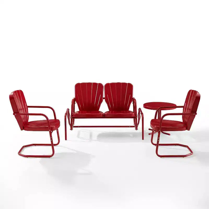 Set Conversazione da Esterno in Metallo 4 Pezzi Ridgeland - Rosso - Crosley