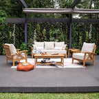 Set da conversazione da esterno Sonoma Lane Eola 5 pezzi in teak con cuscini con cerniera color cammello – Resistente alle intemperie