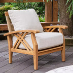 Set da conversazione da esterno Sonoma Lane Eola 5 pezzi in teak con cuscini con cerniera color cammello – Resistente alle intemperie