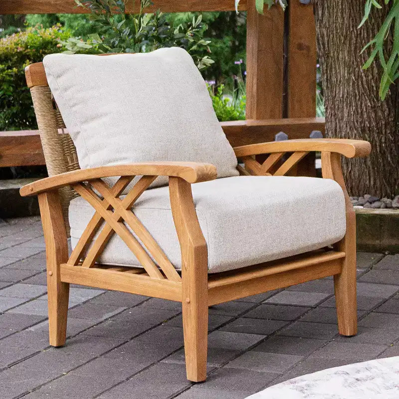 Set da conversazione da esterno Sonoma Lane Eola 5 pezzi in teak con cuscini con cerniera color cammello – Resistente alle intemperie