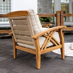 Set da conversazione da esterno Sonoma Lane Eola 5 pezzi in teak con cuscini con cerniera color cammello – Resistente alle intemperie