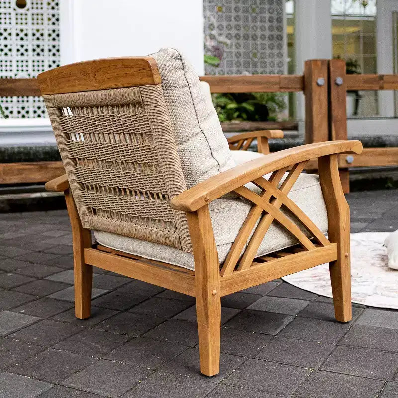 Set da conversazione da esterno Sonoma Lane Eola 5 pezzi in teak con cuscini con cerniera color cammello – Resistente alle intemperie