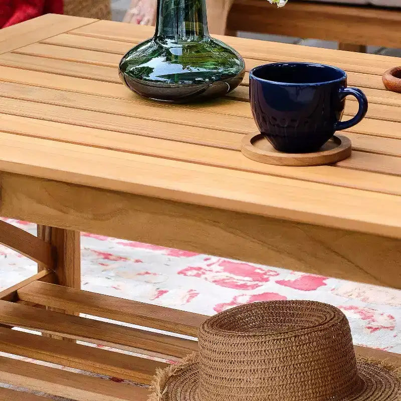 Set da conversazione da esterno Sonoma Lane Eola 5 pezzi in teak con cuscini con cerniera color cammello – Resistente alle intemperie