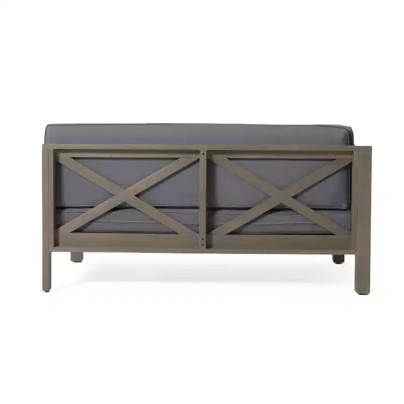 Causeuse d'extérieur 2 pièces Brava en bois d'acacia avec accoudoir gauche et table basse avec coussin gris/gris foncé - Christopher Knight Home
