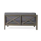 Causeuse d'extérieur 2 pièces Brava en bois d'acacia avec accoudoir gauche et table basse avec coussin gris/gris foncé - Christopher Knight Home
