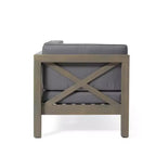 Causeuse d'extérieur 2 pièces Brava en bois d'acacia avec accoudoir gauche et table basse avec coussin gris/gris foncé - Christopher Knight Home