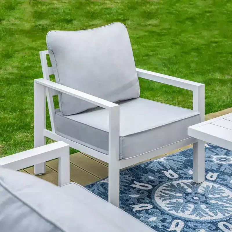 Captiva Designs Set da 6 pz con Braciere da Esterno Moderno in Alluminio con Poltrone e Pouf