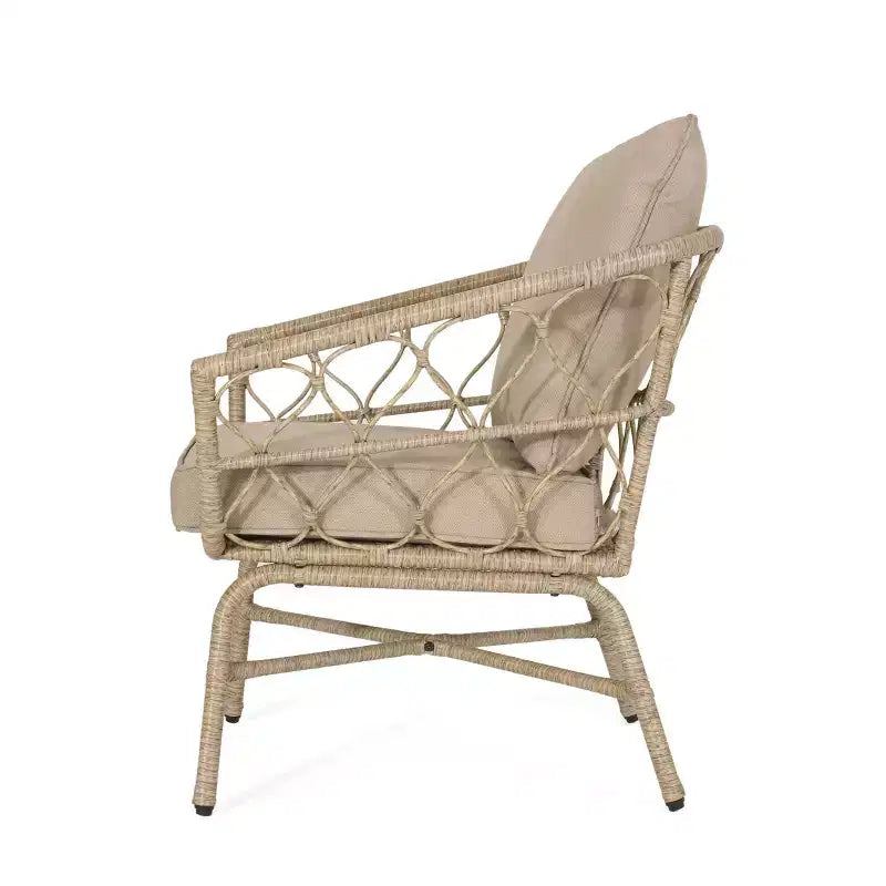 Set da conversazione 3 pezzi in vimini Bruce per esterno con cuscini marrone chiaro/beige - Christopher Knight Home: Rattan PE, resistente ai raggi UV e alle intemperie