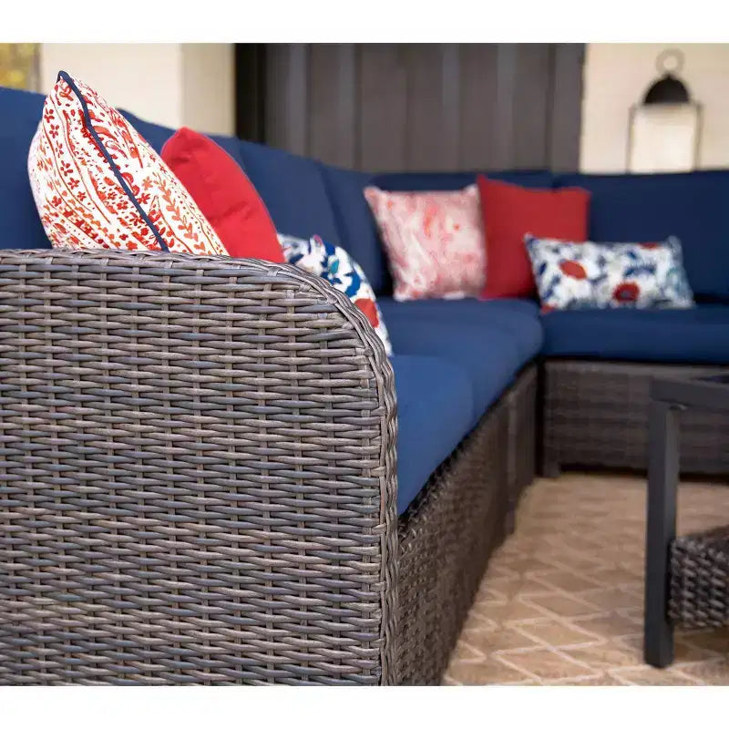Divano sezionale in vimini Leisure Made Jackson 5 pezzi in tessuto blu navy