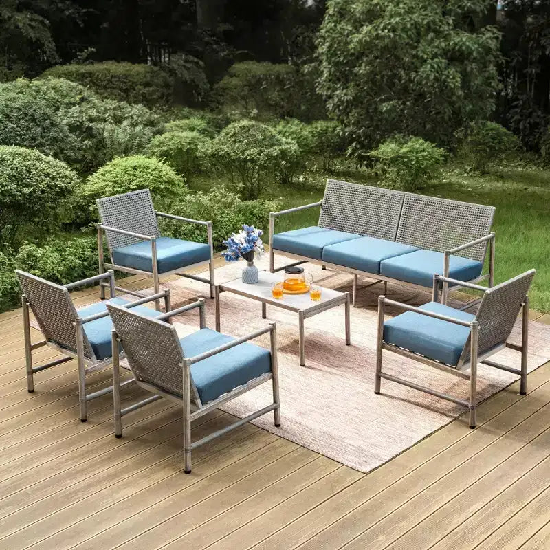 Captiva Designs Coastal Set Divano da Esterno 6 pezzi in Acciaio e Rattan con Tavolino da Caffè