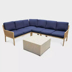Leisure Made Riviera 5pc Wicker Sectional in Navy Fabric