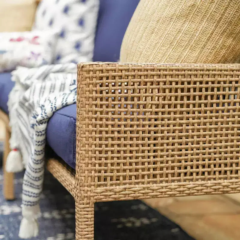 Ensemble sectionnel en osier 5 pièces Leisure Made Riviera avec tissu bleu marine