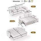 Divano Letto, Divano Estraibile a L da 81 pollici con Chaise Longue Reversibile e Contenitore/Porta USB/Tasca Laterale/Montaggio Senza Attrezzi, Velluto a Coste Beige