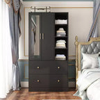 Armoire 2 portes avec miroir, tringle à vêtements et 2 tiroirs