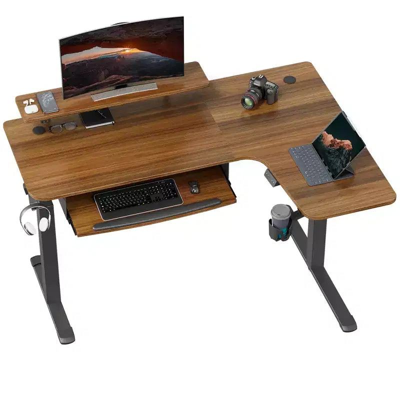 Bureau assis-debout en forme de L EUREKA ERGONOMIC 60x23 avec accessoires