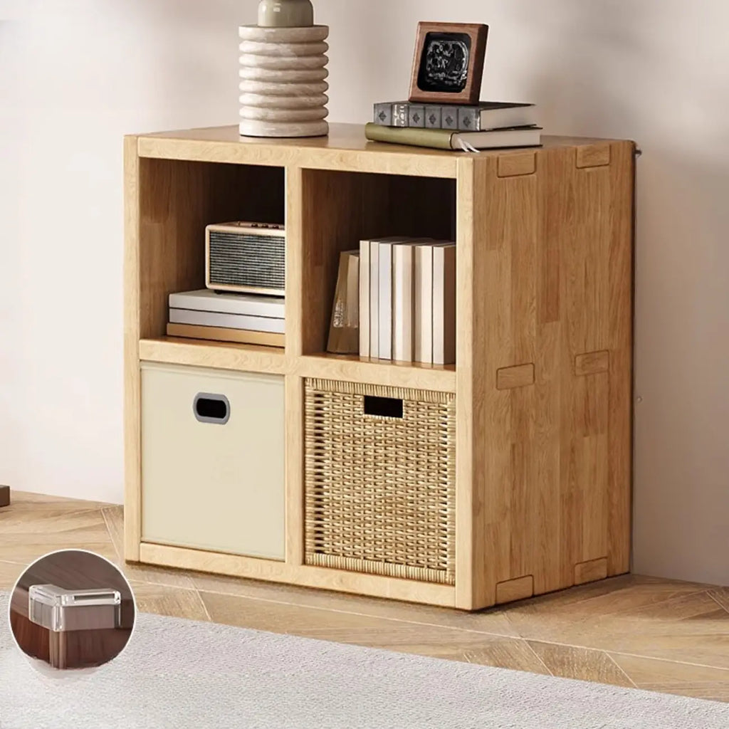 Libreria moderna orizzontale in legno a 8 cubi, finitura naturale