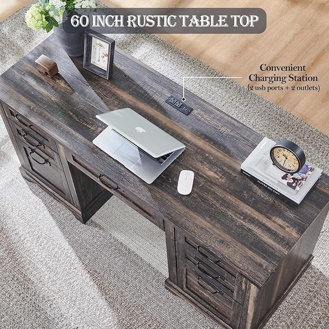 Scrivania direzionale da 60 pollici in stile rustico, scrivania per ufficio domestico in legno, scrivania per computer